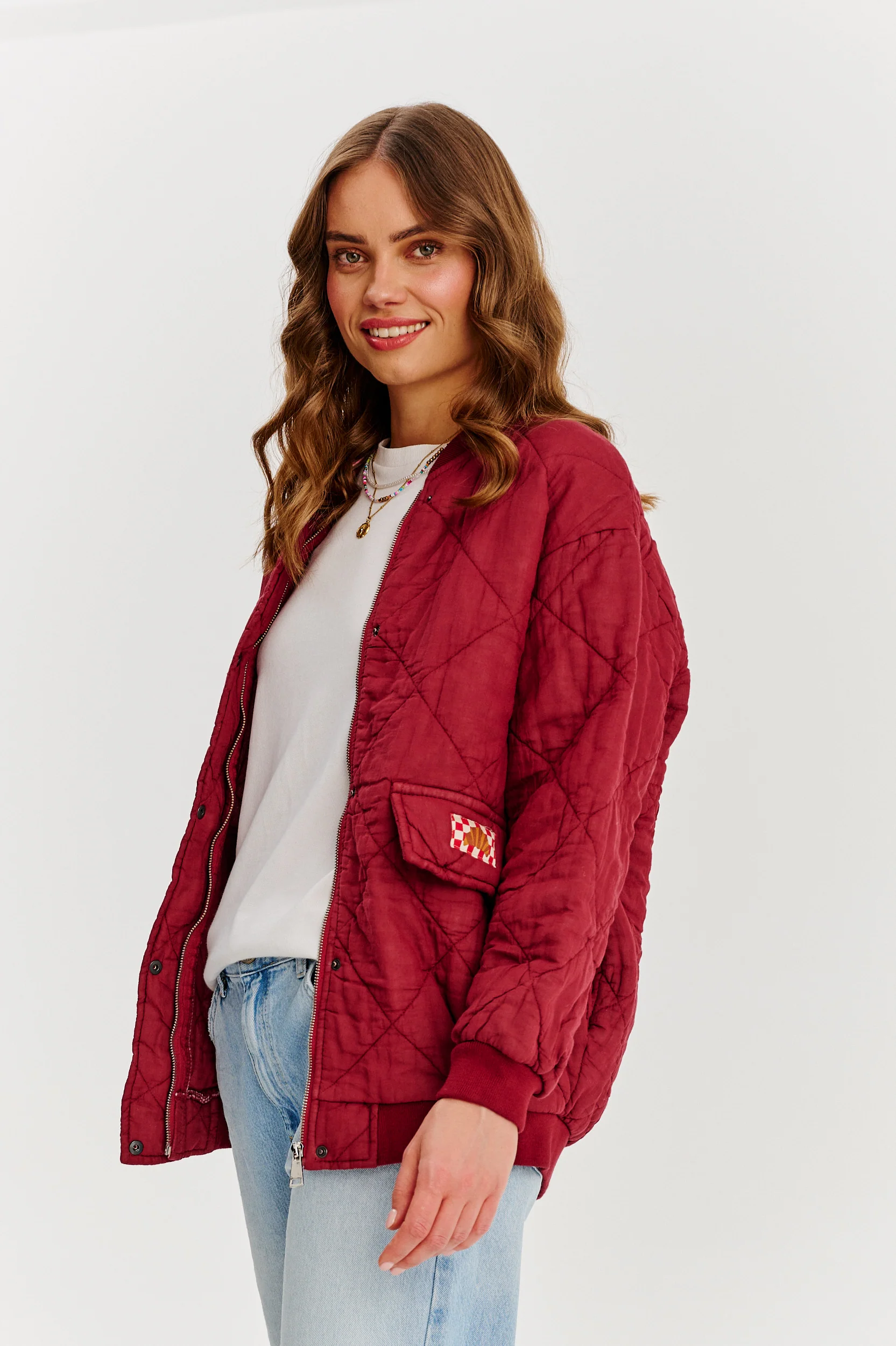 Bomberka pikowana oversize Smoky Blush - Image 2